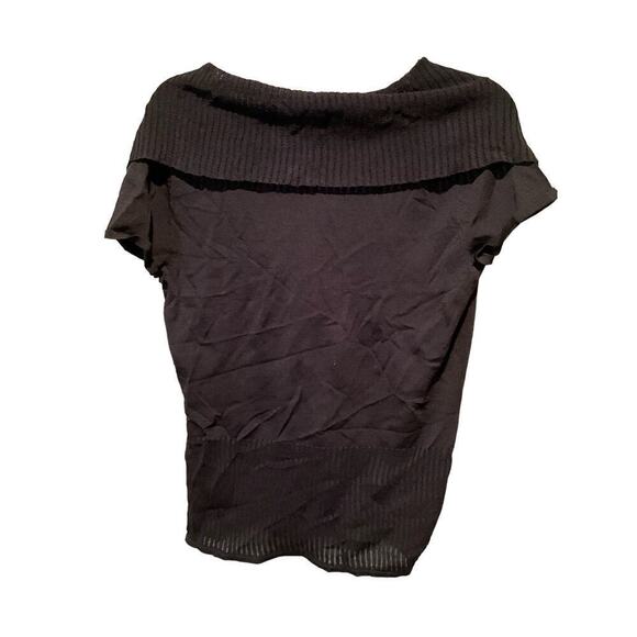 Cable & Gauge Top Women's Medium Black Viscose Loose Turtleneck Short Sleeve - Picture 2 of 4